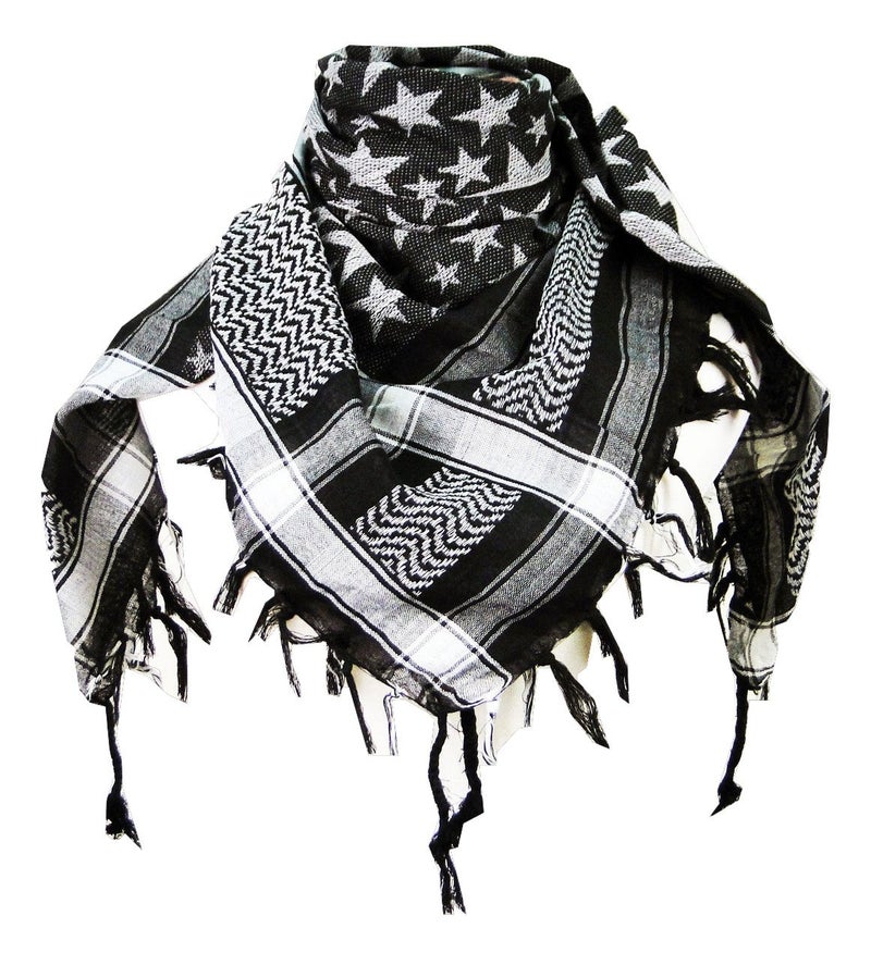 Tapp Collections Premium Star Pattern Shemagh Head Neck Scarf - Black/Grey - Image 1